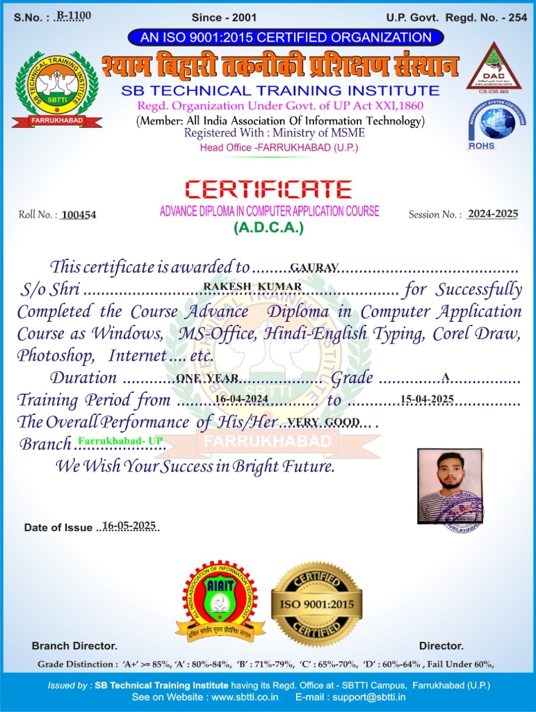 Official SBTTI Verified Certificate Preview
